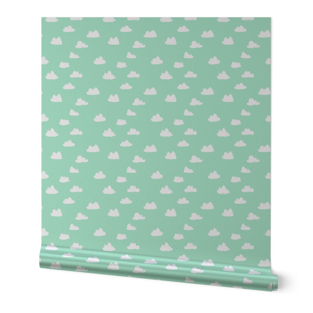 clouds // pistachio pastel green girly print for little girls and baby girls nursery decor and textiles
