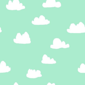 clouds // pistachio pastel green girly print for little girls and baby girls nursery decor and textiles