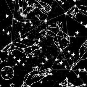 constellations // black and white stars kids nursery baby animals night time sky dreams 