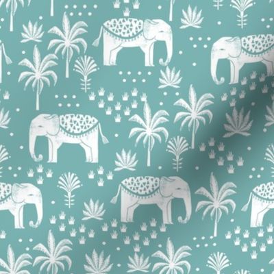 elephant boho fabric - elephant wallpaper, elephant nursery, elephant indie design - blue