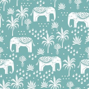 elephant boho fabric - elephant wallpaper, elephant nursery, elephant indie design - blue