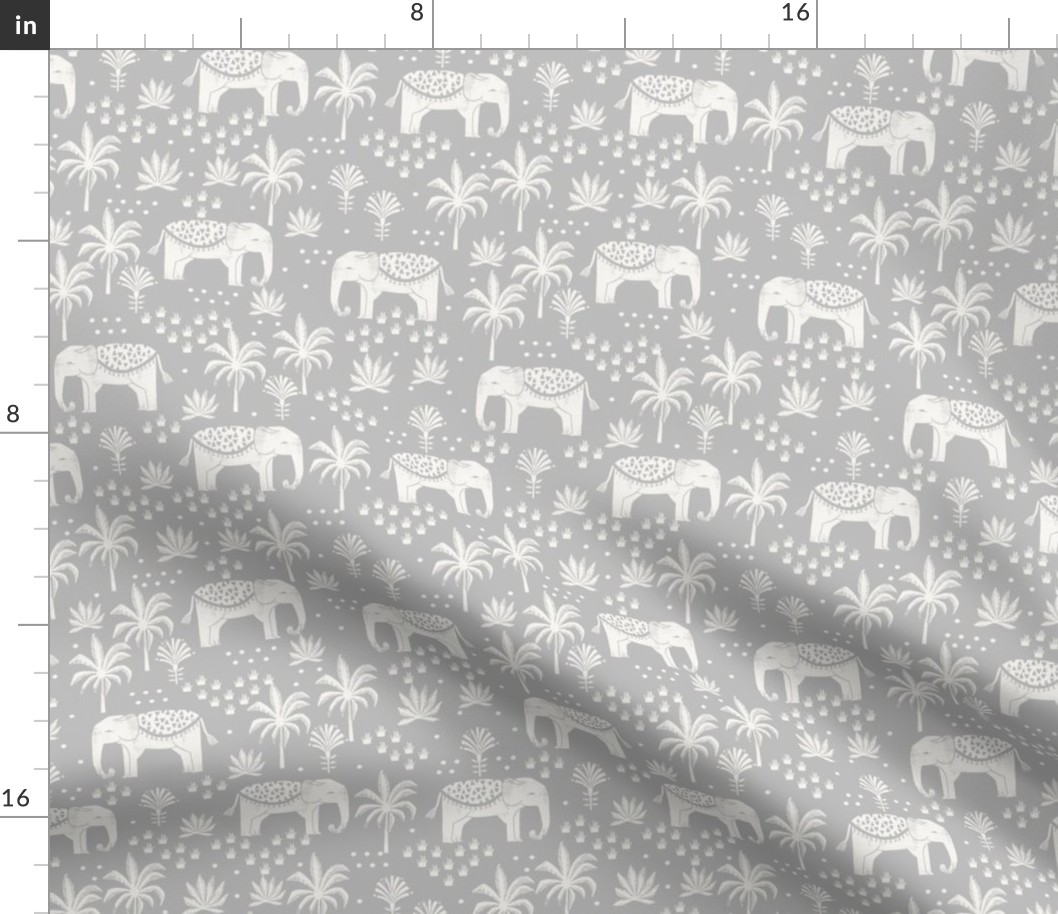 elephant boho fabric - elephant wallpaper, elephant nursery, elephant indie design - grey