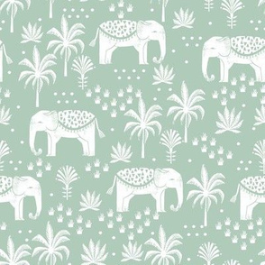 elephant boho fabric - elephant wallpaper, elephant nursery, elephant indie design - mint