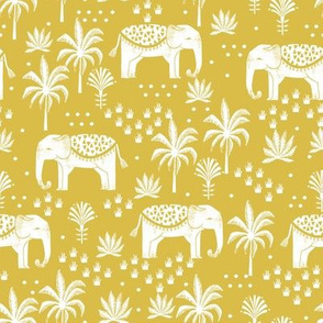 elephant boho fabric - elephant wallpaper, elephant nursery, elephant indie design - mustard