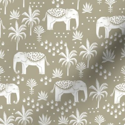 elephant boho fabric - elephant wallpaper, elephant nursery, elephant indie design - sage