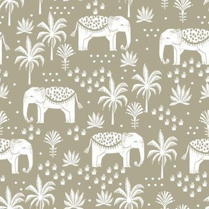 elephant boho fabric - elephant wallpaper, elephant nursery, elephant indie design - sage
