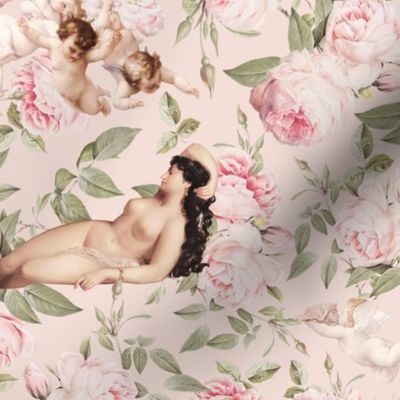 12" Sleeping Antique Venus With Angels And Redouté Roses pink one layer