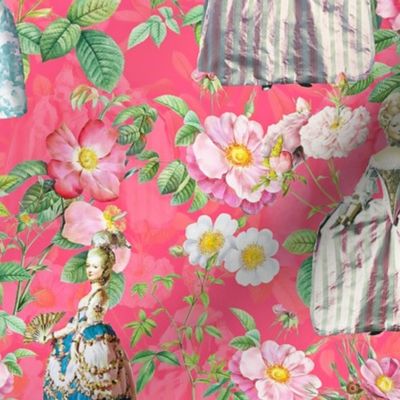 nostalgic  Marie Antoinette in her French Flower Roses Garden Romantism Vintage home decor, antique wallpaper,