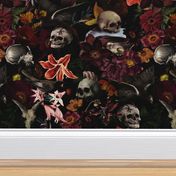 12" Vintage Halloween Aesthetic Wallpaper: Antique Mystic Horror Spooky  Skulls and Flowers with Goth Fabric, Victorian Pink Witchy Gothic dark green