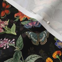 10" Nostalgic Dark Moody Antiqued Butterflies in Victorian Spring Flower Garden: Botany Farmhouse Vintage Home Decor. Antique Wallpaper Butterfly Romanticism Goth Mystic - black double layer