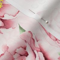 12"  Hand painted watercolor blush peonies flower pattern fabric on light pink double layer