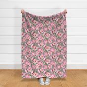 14"  Hand painted watercolor blush peonies flower pattern fabric on dark grey-double layer