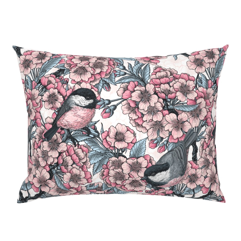 Cherry blossom and chickadee birds