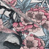 Cherry blossom and chickadee birds