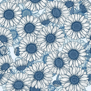 Spring daisy flowers in blue