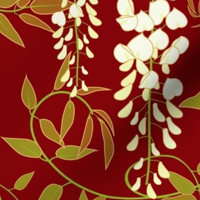 White Wisteria on red