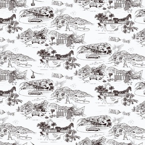 PALM SPRINGS MID-CENTURY TOILE - DARK LINES ON WHITE, SMALL SCALE
