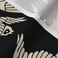 VINTAGE JAPANESE SWALLOWS - WHITE GOLD ON BLACK