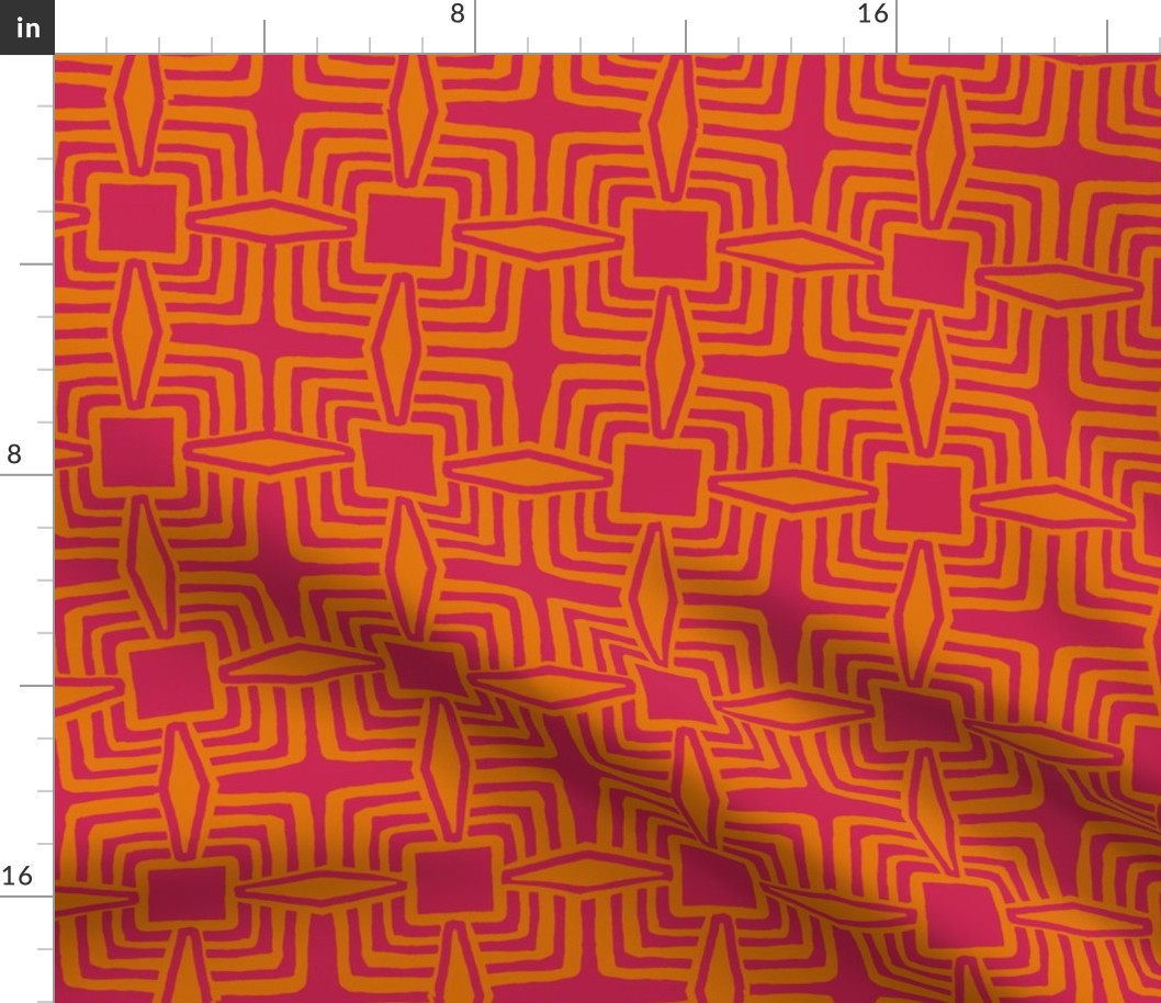 pyramid interlock orange on fuschia