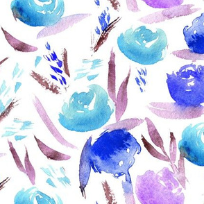 Watercolor lovely roses in blue ♥ painted flowers for modern home decor, nursery