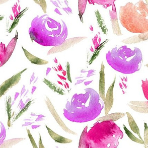 Watercolor lovely roses in pink and violet ♥ painted flowers