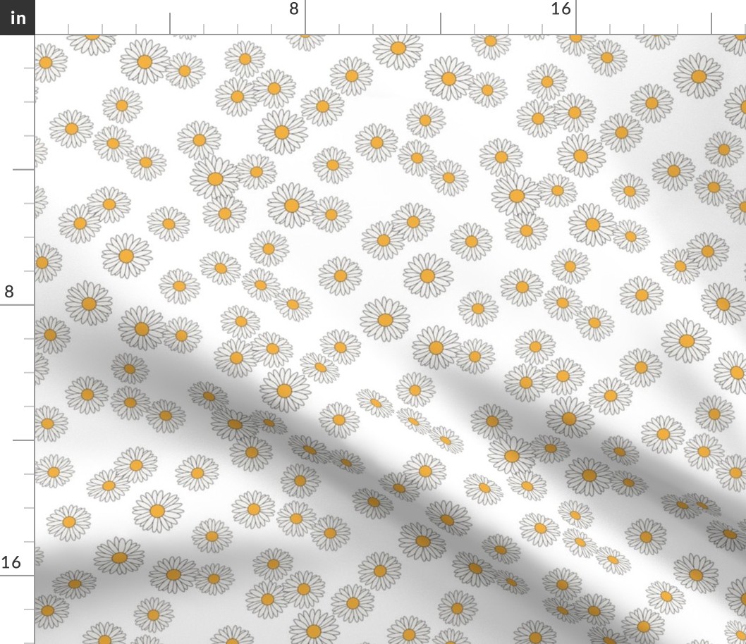 daisy fabric - daisy pattern, dainty fabric, dainty florals, feminine fabric, floral, spring floral - white