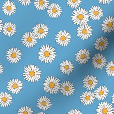 daisy fabric - daisy pattern, dainty fabric, dainty florals, feminine fabric, floral, spring floral - blue