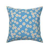daisy fabric - daisy pattern, dainty fabric, dainty florals, feminine fabric, floral, spring floral - blue