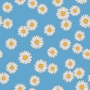 daisy fabric - daisy pattern, dainty fabric, dainty florals, feminine fabric, floral, spring floral - blue