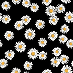 daisy fabric - daisy pattern, dainty fabric, dainty florals, feminine fabric, floral, spring floral - black