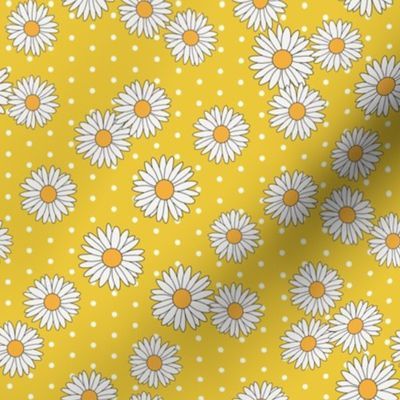 daisy fabric - daisy pattern, dainty fabric, dainty florals, feminine fabric, floral, spring floral - yellow dots