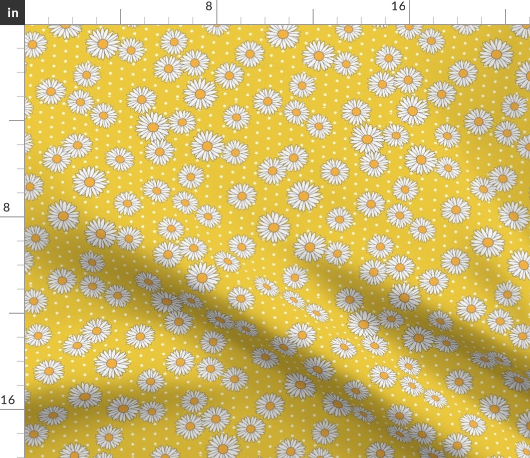 daisy fabric - daisy pattern, dainty fabric, dainty florals, feminine fabric, floral, spring floral - yellow dots