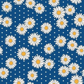 daisy fabric - daisy pattern, dainty fabric, dainty florals, feminine fabric, floral, spring floral - classic blue dots