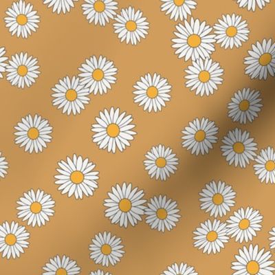 daisy fabric - daisy pattern, dainty fabric, dainty florals, feminine fabric, floral, spring floral - mustard