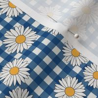 daisy fabric - daisy pattern, dainty fabric, dainty florals, feminine fabric, floral, spring floral - classic blue gingham