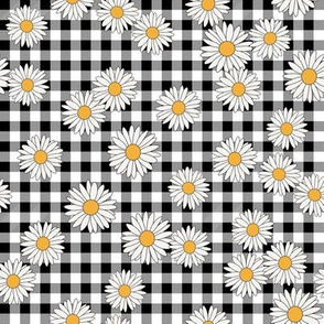 daisy fabric - daisy pattern, dainty fabric, dainty florals, feminine fabric, floral, spring floral - black gingham