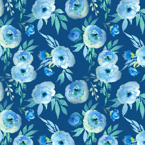 10" Hand drawn watercolor florals on classic blue - trend 2020