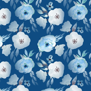 10" Hand drawn watercolor florals on classic blue - trend 2020