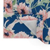 10" Hand drawn watercolor poppies and lavender on classic blue - trend 2020