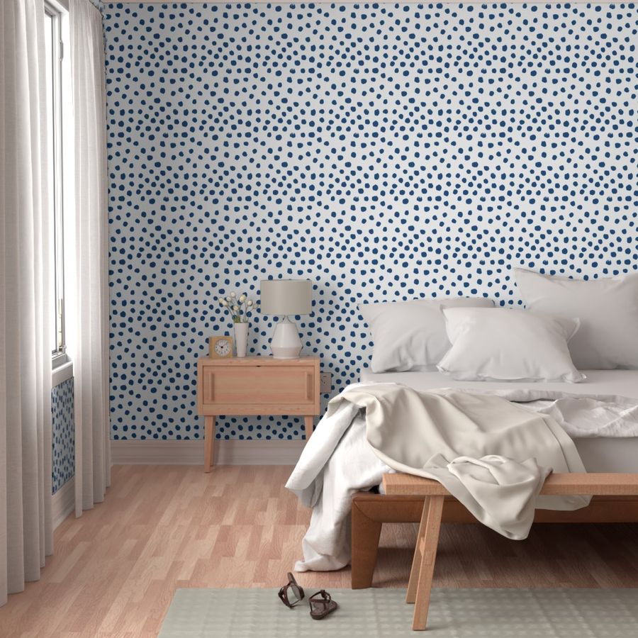 classic blue dots - large dots, painted spots - classic blue 2020, pantone color of the year fabric, classic blue fabric - white