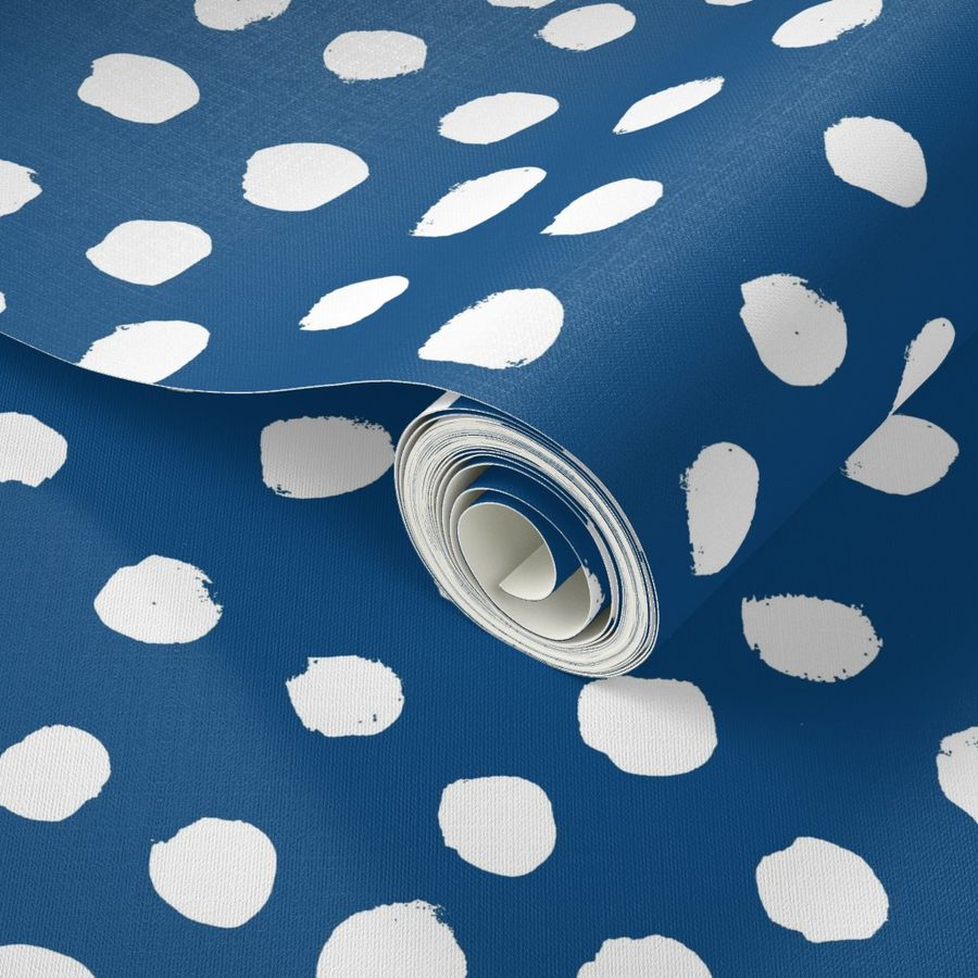 classic blue dots - large dots, painted spots - classic blue 2020, pantone color of the year fabric, classic blue fabric - blue