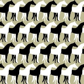 Two Inch Black and White Overlapping Horses on Back to Nature Green