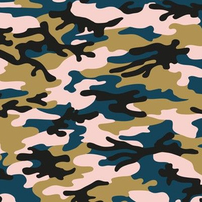 Medium  Scale / Camouflage / Blush Olive Black Petrol Blue