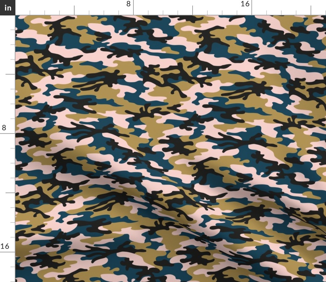 Medium  Scale / Camouflage / Blush Olive Black Petrol Blue