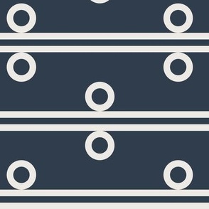 Six Inch Snowbound Circles and Horizontal Stripes on Naval Blue