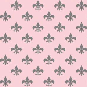 One Inch Medium Gray Fleur-de-lis on Millennial Pink