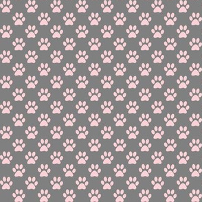 Half Inch Millennial Pink Paw Prints on Medium Gray