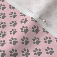 Half Inch Medium Gray Paw Prints on Millennial Pink