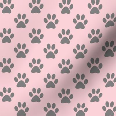 One Inch Medium Gray Paw Prints on Millennial Pink