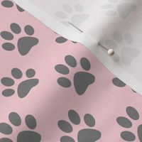 One Inch Medium Gray Paw Prints on Millennial Pink